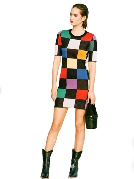 STAUD Dresses & Skirts - Staud Super Soft Cotton Knit Omars Checked Mercerized Cotton Mini Dress Large